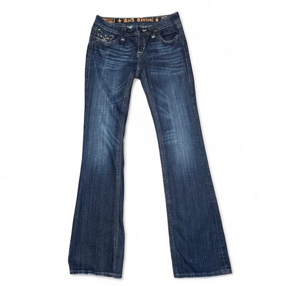 Rock Revival Women’s Size 28 Sora Bootcut Jeans Dark Wash Embellished Flap Pocke - Picture 2 of 7